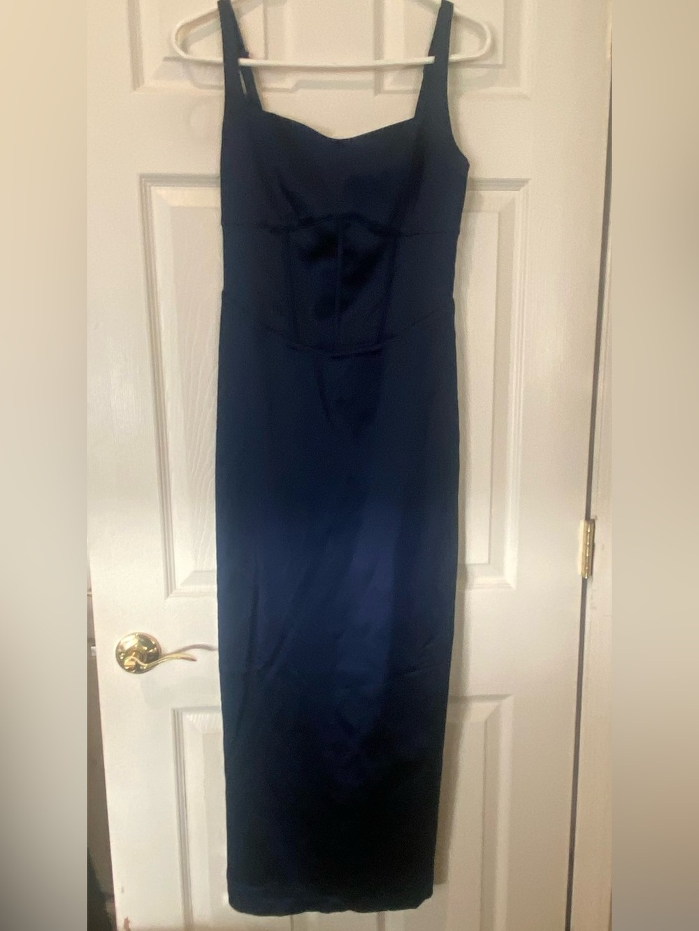 Abercrombie & Fitch Satin Corset Midi Dress in Navy NWT - Picture 7 of 13